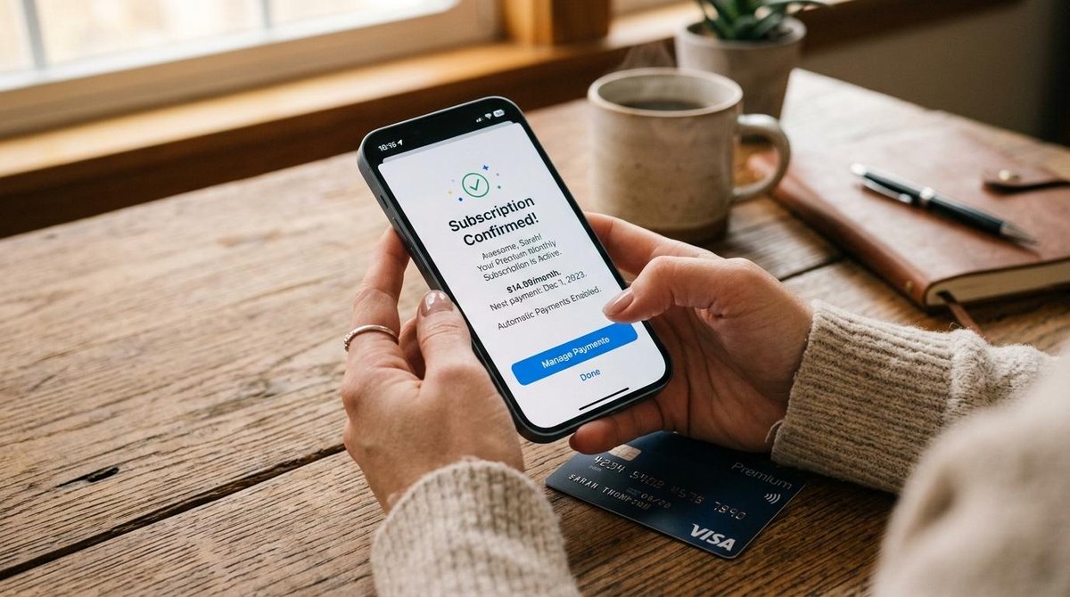 Cómo automatizar el pago de tus suscripciones mensuales con Mercado Pago paso a paso 3 Persona configurando un cobro automático desde una aplicación o plataforma de pagos en su dispositivo.