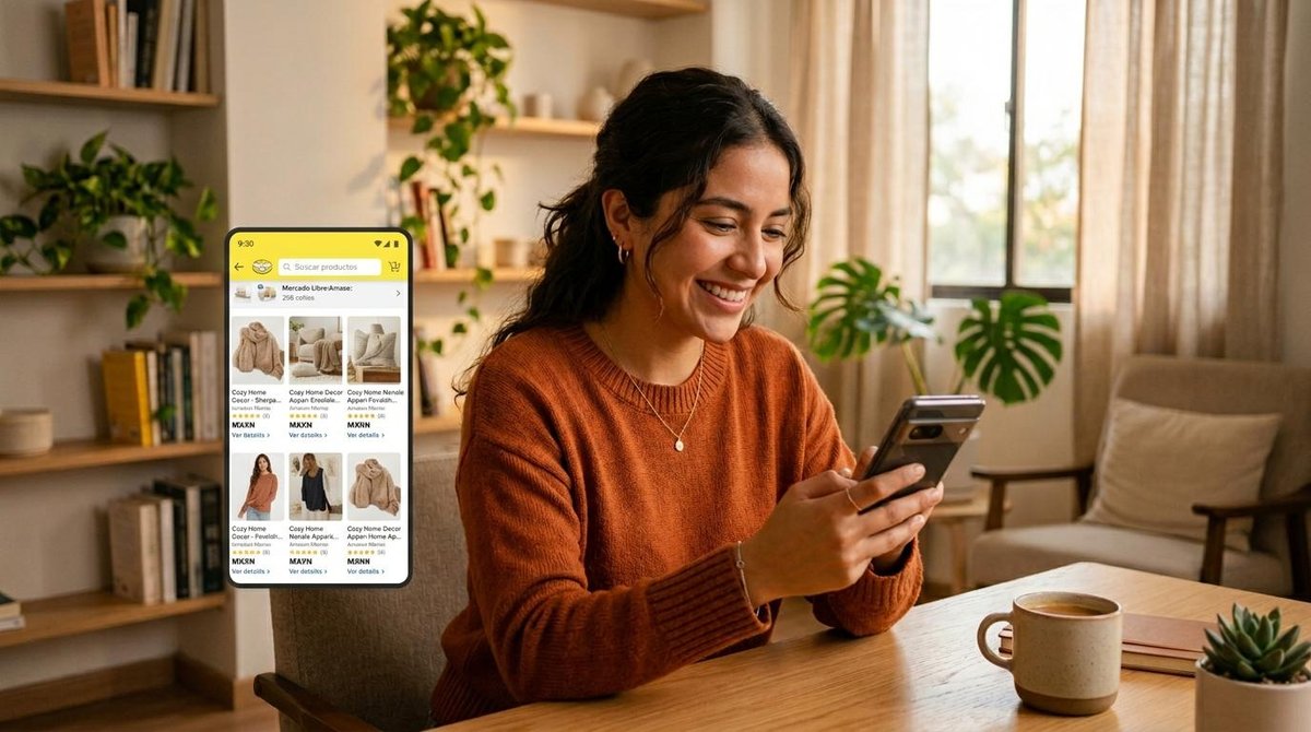Mujer que usa crédito Mercado Pago para sus compras.