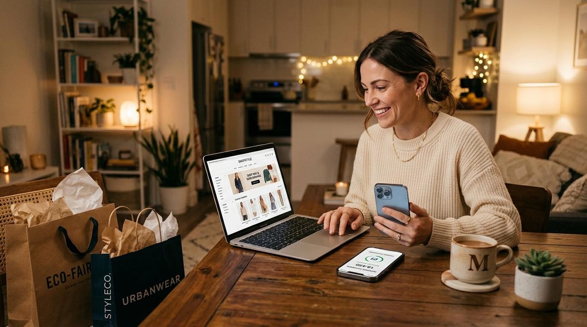 Persona feliz con sus compras que generan reembolso