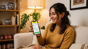 Mujer que paga a meses sin intereses con Mercado Pago.