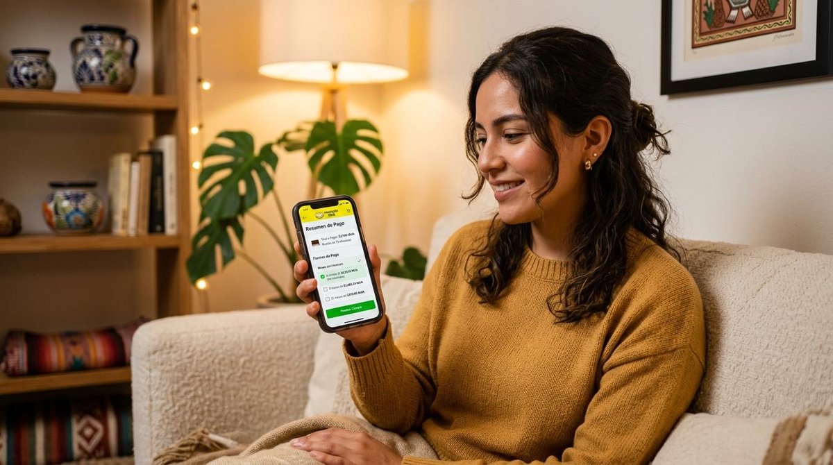 Mujer que paga a meses sin intereses con Mercado Pago.