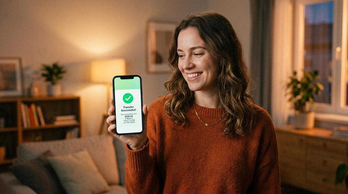 Persona recibiendo dinero en su celular