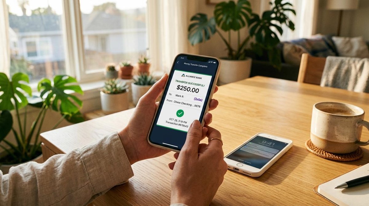 Cómo recibir dinero en Mercado Pago desde otra app: métodos y pasos para lograrlo 3 Persona realizando transferencia por app bancaria