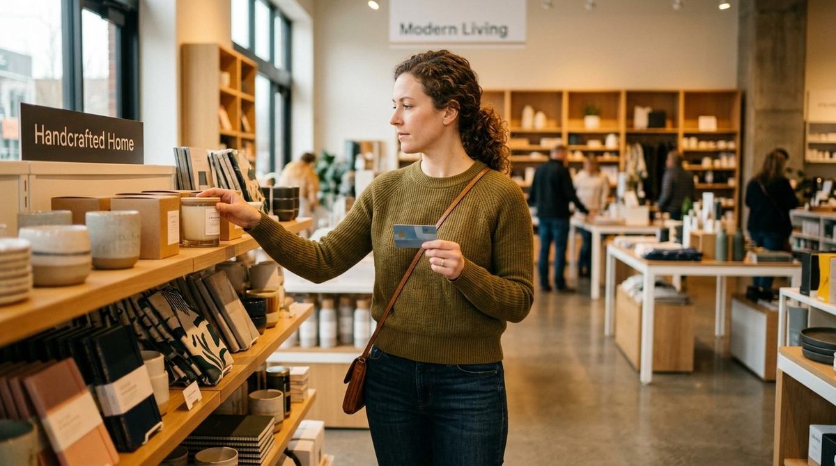 Errores comunes al comprar a meses sin intereses y cómo cuidar tu bolsillo 2 Alt text: Mujer que realiza compras con tarjeta de crédito.