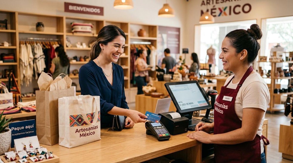 Mujer que paga con Meses Sin Intereses en México.